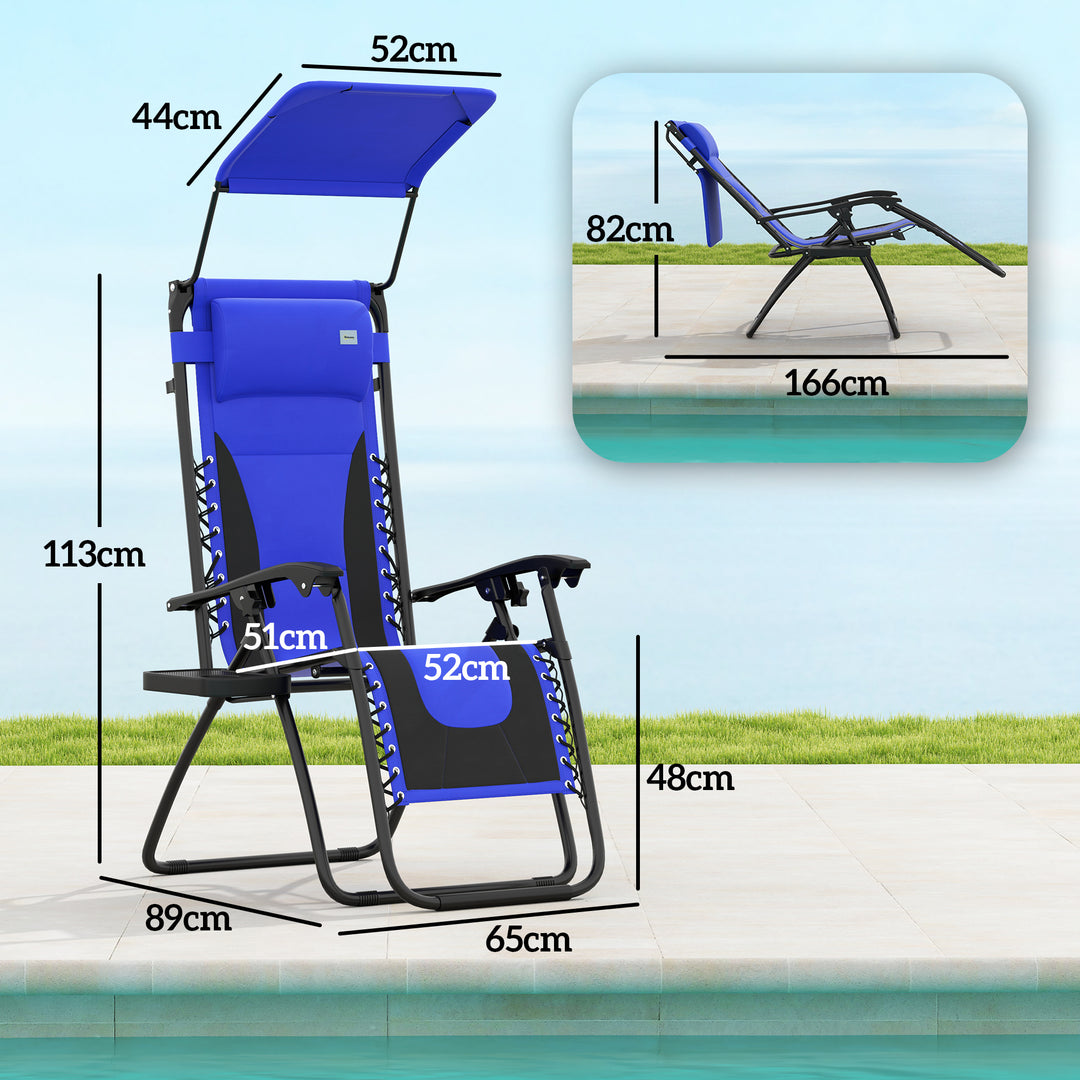 Zero Gravity Lounger Chair Set of 2, Folding Reclining Patio Chair with Shade Cover, Cup Holder, Soft Cushion and Headrest for Poolside, Camping, Blue