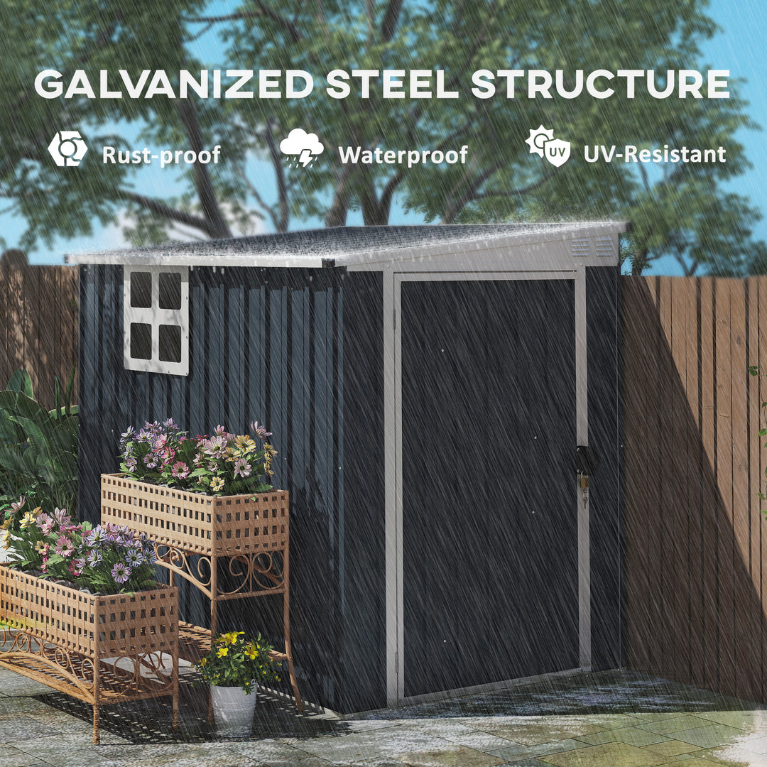 Outsunny 4 x 6ft Garden Metal Shed, Outdoor Storage Shed with Window, 2 Vents and Lockable Door for Garden, Patio, Dark Grey