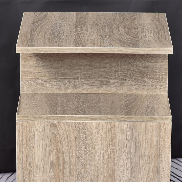 Side Table, 3 Tier End Table with Open Storage Shelves for Living Room, Bedroom, Set of 2, Oak
