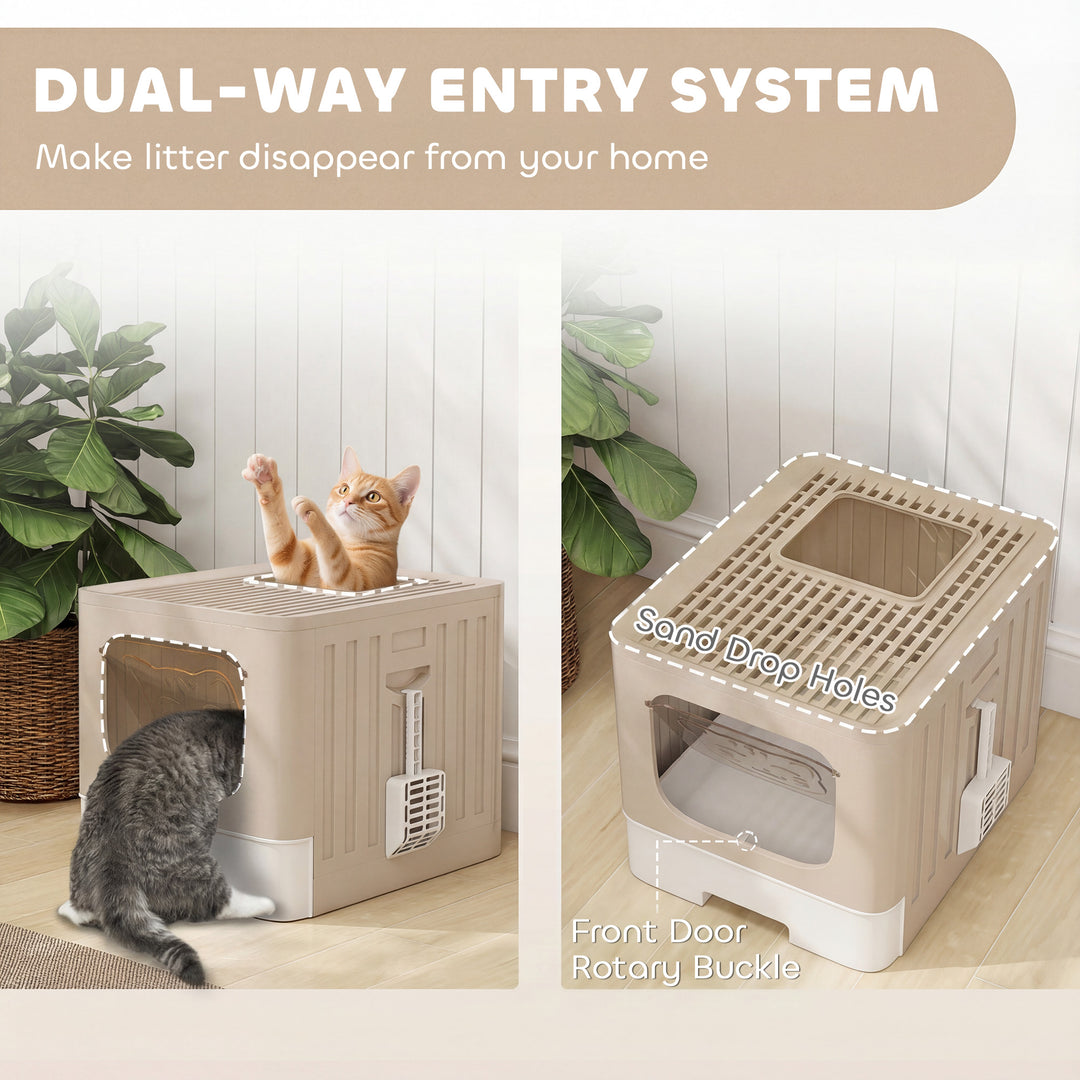 Foldable Cat Litter Box with Lid, Slide-Out Drawer, Scoop, Easy Clean, Odour Control, Anti-Splashing