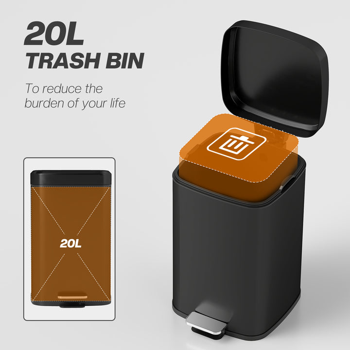 20L Modern Boxy Metal Home Kitchen Bin - Black