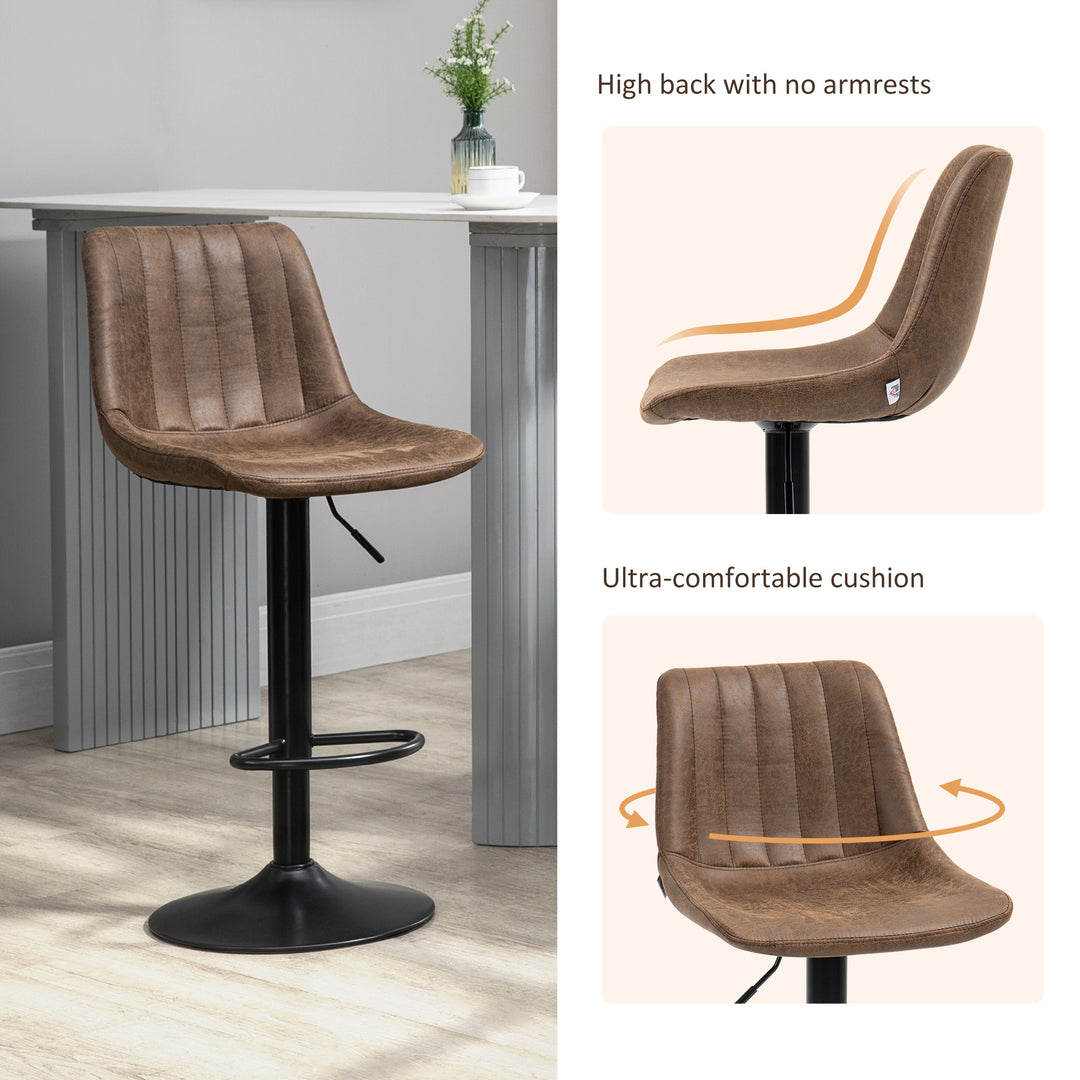 Bar Stools Set of 2, Swivel Counter Height Barstools with Back, Adjustable Bar Chairs, Breakfast Dining Stools for Kitchen Island Counter with Adjustable Steel Footrest & Base, Brown