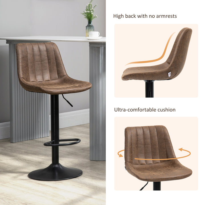 Bar Stools Set of 2, Swivel Counter Height Barstools with Back, Adjustable Bar Chairs, Breakfast Dining Stools for Kitchen Island Counter with Adjustable Steel Footrest & Base, Brown