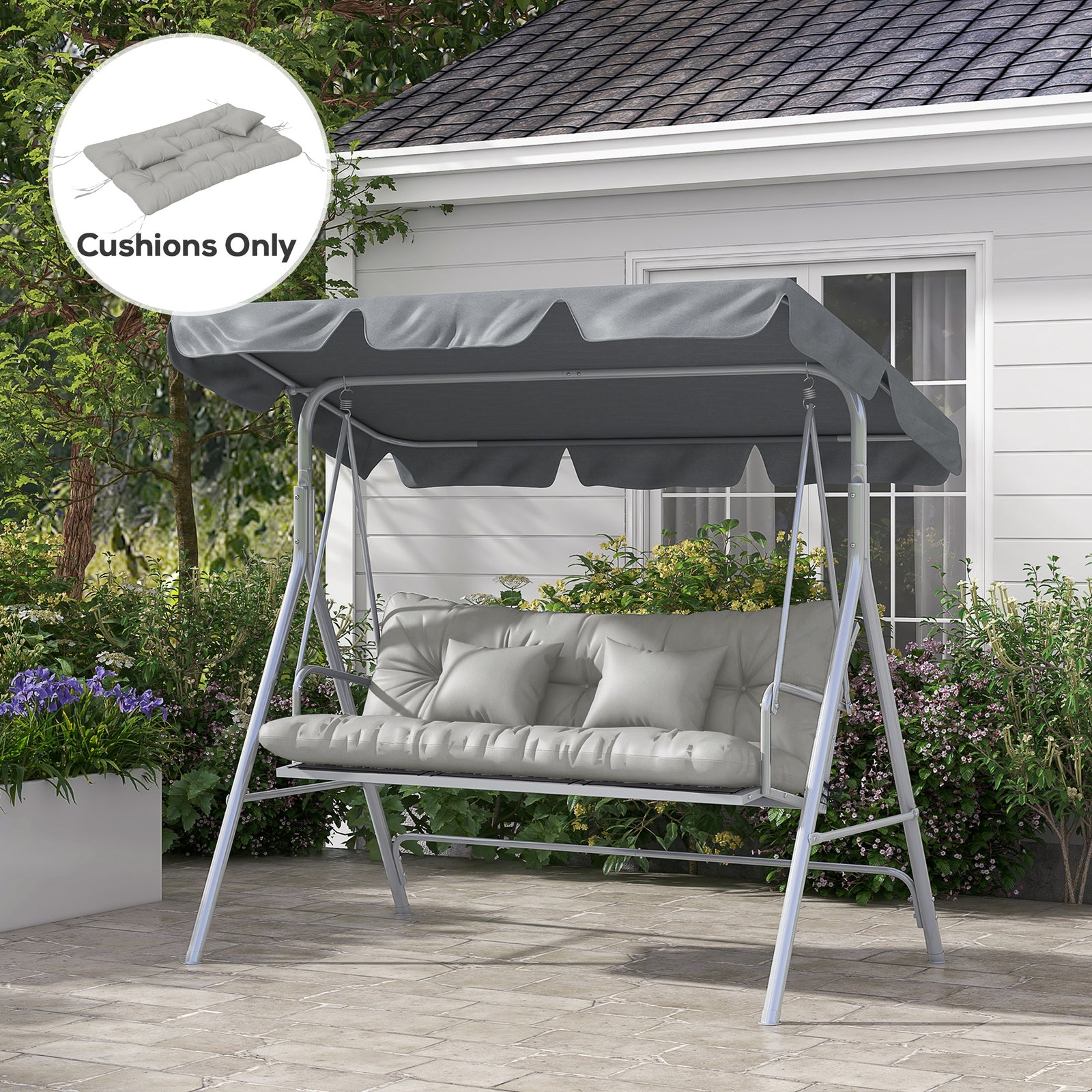 Back and Seat Cushion Replacement with 2 Pillows, Patio Chair Cushions Set with Ties, Light Grey