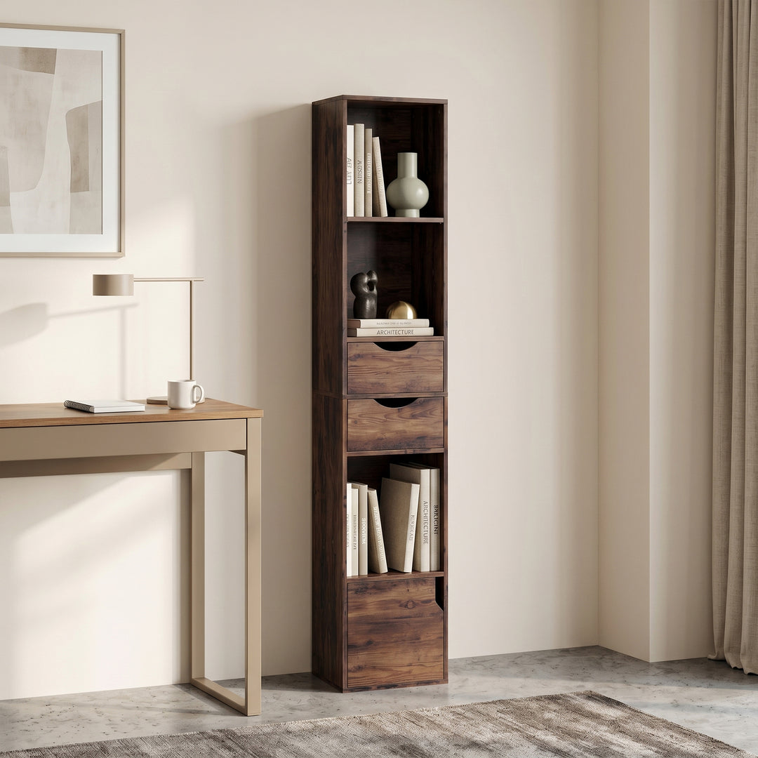 Bookcase with Drawers Adjustable Shelf Bookshelf with 2 Drawers and Ca