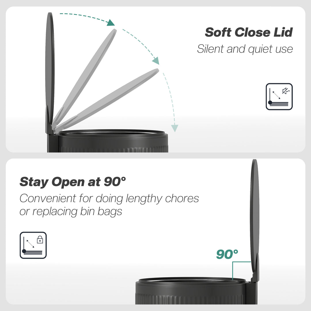 MCL 30 Litre Pedal Kitchen Bin with Soft Close and Stay Open Lid, Rubbish Bin with Removable Inner Bucket for Kitchen, Office, Home, Black