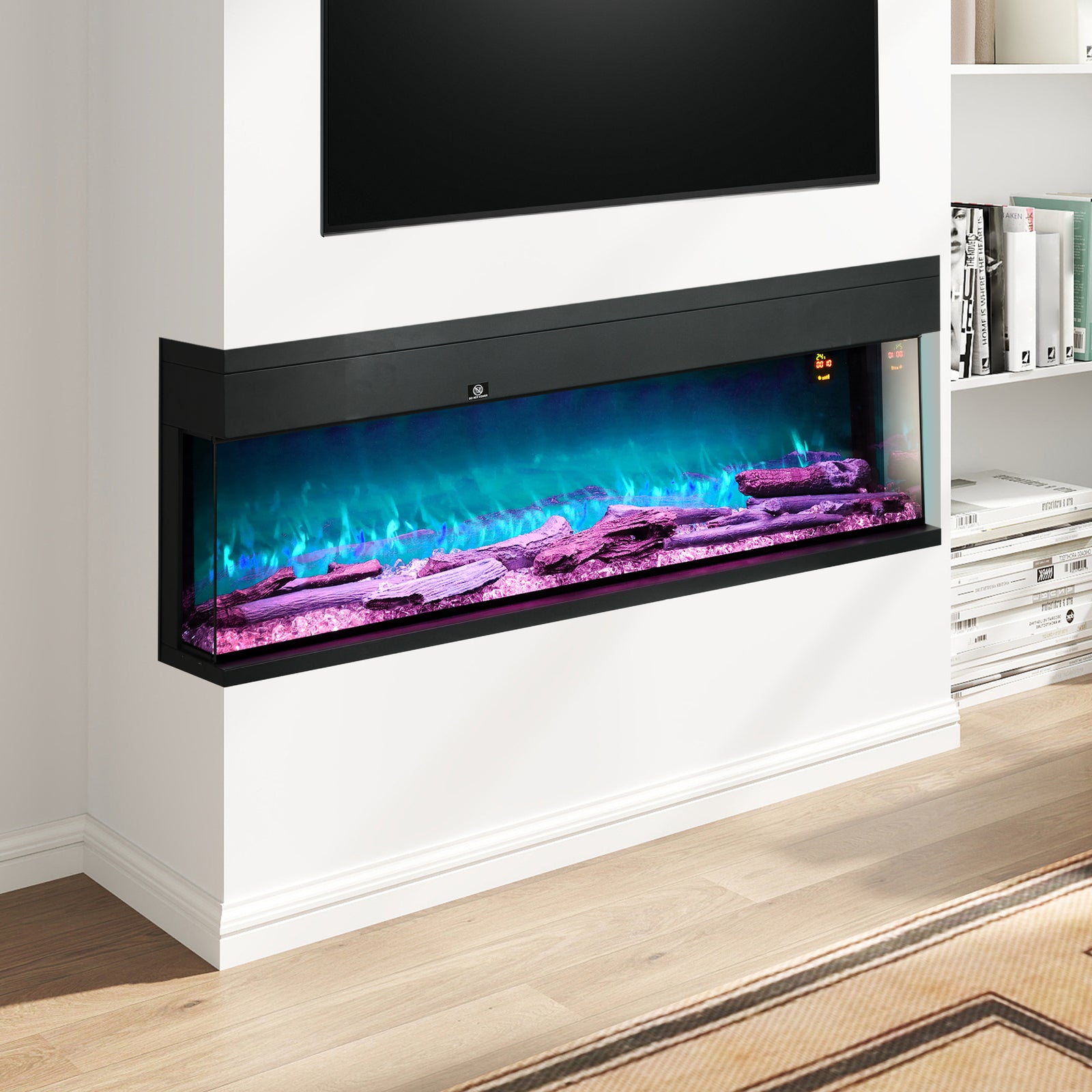 1800W 15-40℃ Adjustable Flame Glass Panel Convector Heater, 152cm