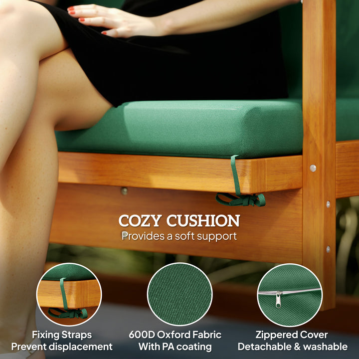 3 Seater 2-in-1 Wooden Garden Swing Seat Swing Chair Outdoor Convertible Hammock Bench Furniture Lounger Bed Wood, Dark Green