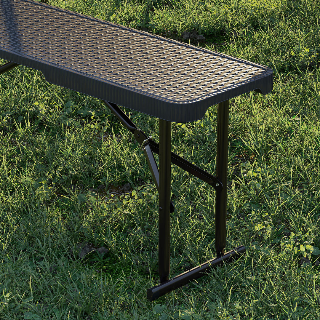 Folding Picnic Table and Bench Set, Rattan Effect Portable Camping Table and Chairs with Carrying Handles for Indoor Outdoor, Dining, Camping, Picnic, BBQ, Party, Black