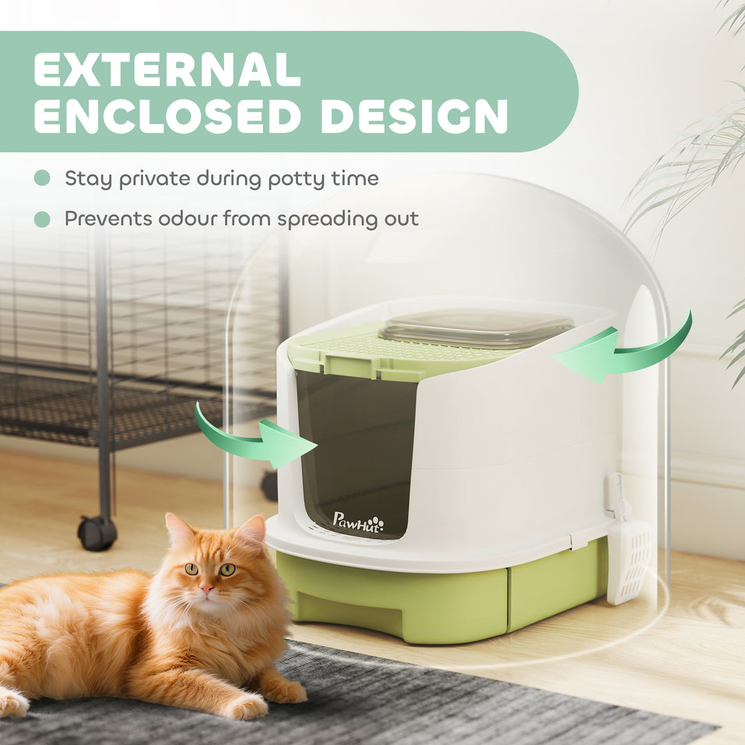 Cat Litter Box with Lid, Scoop, Deodorisation Bags, Top Entry, Green