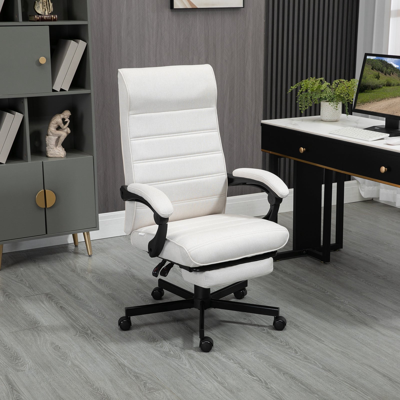 Office Chair, Computer Desk Chair, Fabric Swivel Chair with Adjustable Height and Rolling Wheels for Home Office Work Study, Cream White