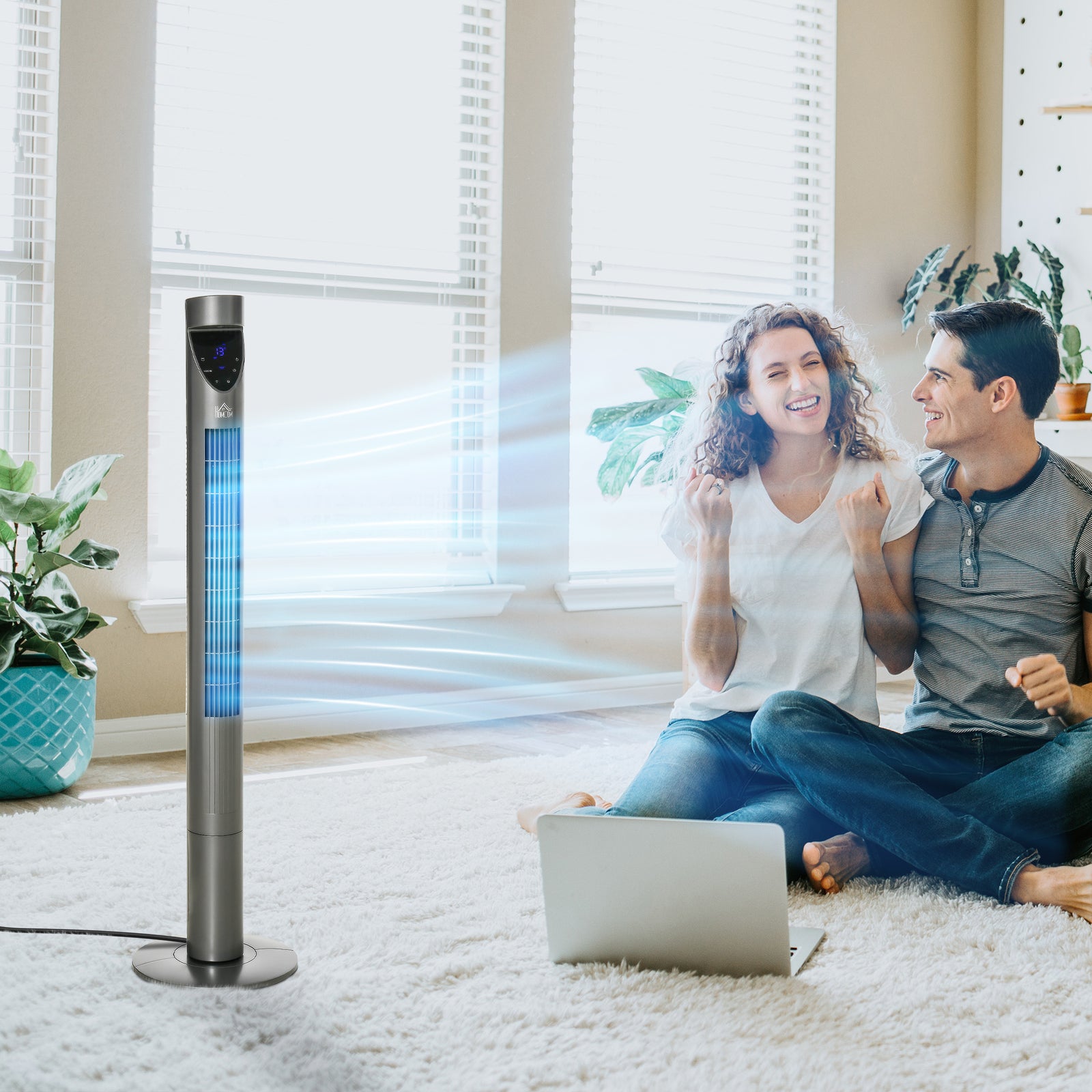 46" Tower Fan Cooling with Ionizer, Air Filter, Oscillating, 3 Speed, 3 Modes, 12h Timer, Remote Controller, for Bedroom, Grey