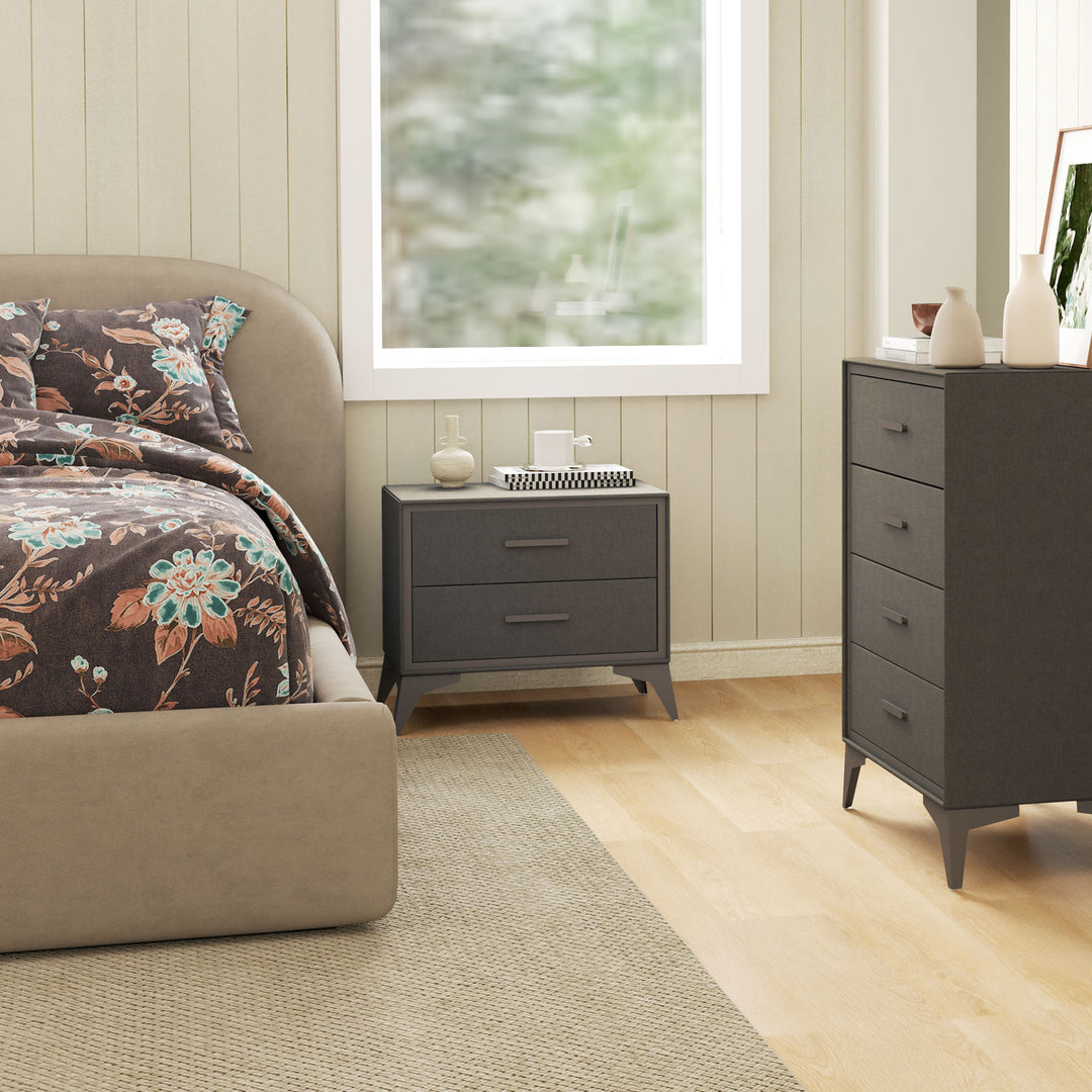 Velvet-Feel Chest of Two Drawers - Brown