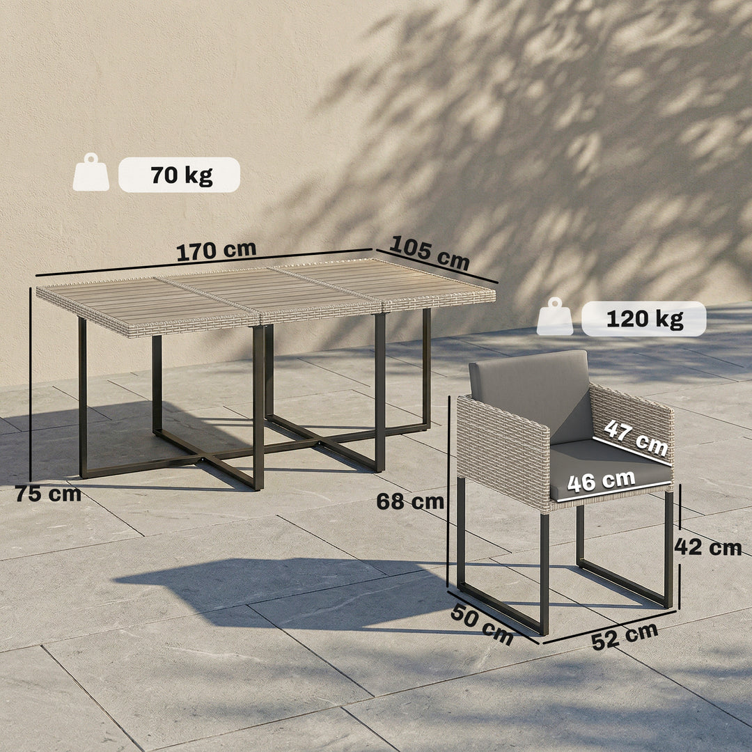 7 Piece Rattan Garden Furniture Set, Garden Dining Set with Wood-Plast