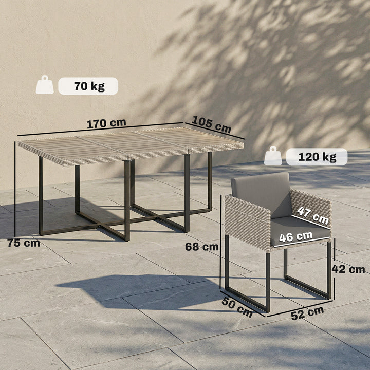 7 Piece Rattan Garden Furniture Set, Garden Dining Set with Wood-Plast
