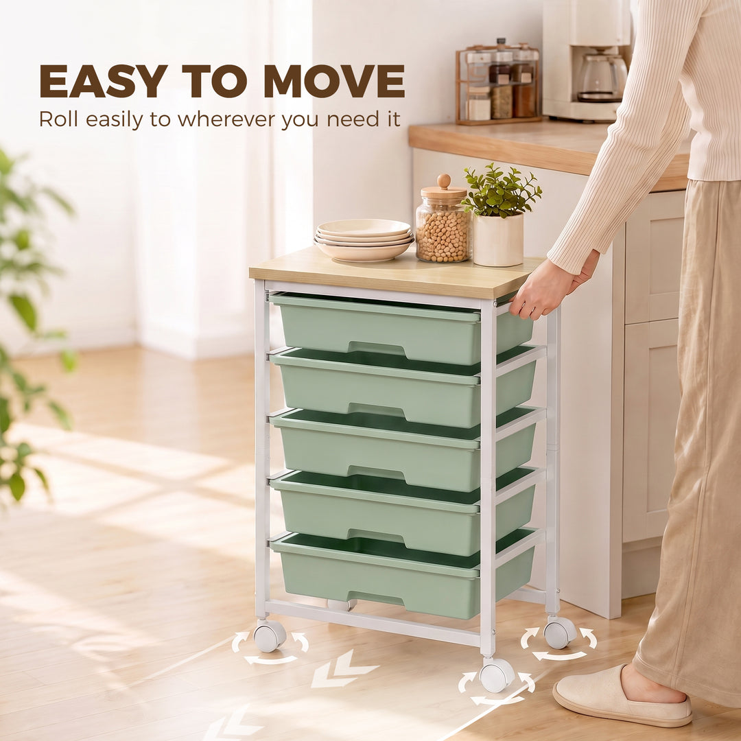 6-Tier Storage Trolley on Wheels, Metal Kitchen Rolling Cart with 5 Pu