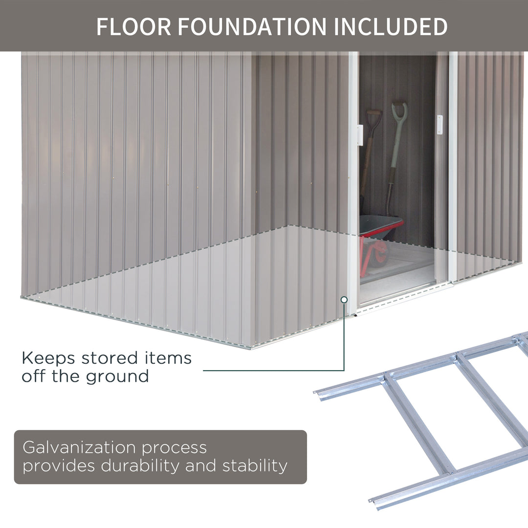 9 x 6FT Outdoor Garden Roofed Metal Storage Shed Tool Box with Foundation Ventilation & Doors Light, Grey