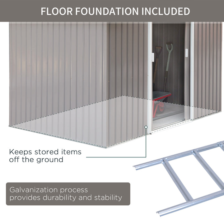 9 x 6FT Outdoor Garden Roofed Metal Storage Shed Tool Box with Foundation Ventilation & Doors Light, Grey