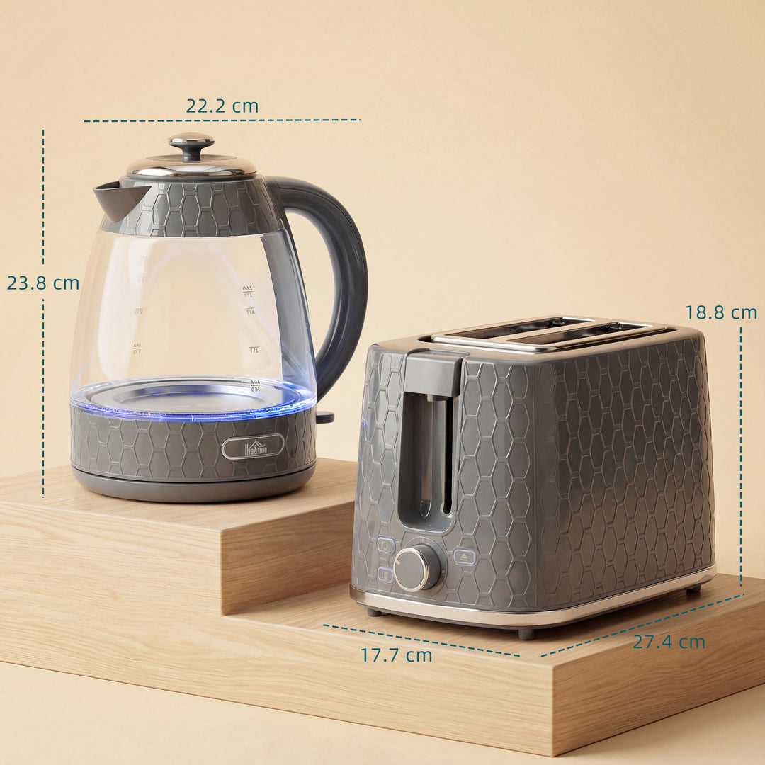 Kettle and Toaster Set, 1.7L 3000W Rapid Kettle with Limescale Filter, 2 Slice Toaster with 7 Browning Controls
