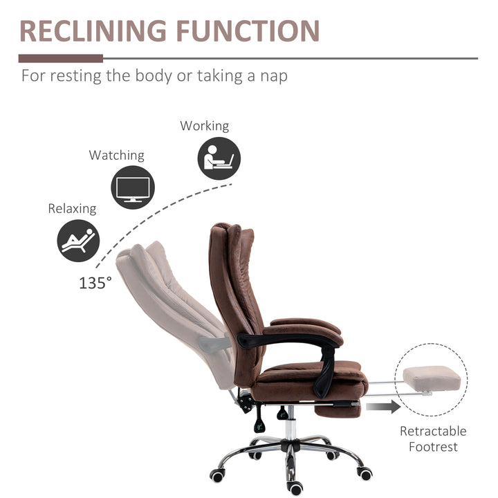 Vinsetto Ergonomic Desk Chair Home Office Chair with Reclining Function Armrests Swivel Wheels Footrest Brown