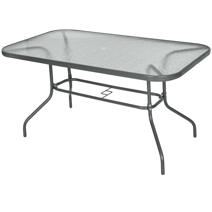 MCL Garden Dining Table Glass Top Metal Frame with Parasol Hole Outdoor Balcony Grey 140L x 80Wcm