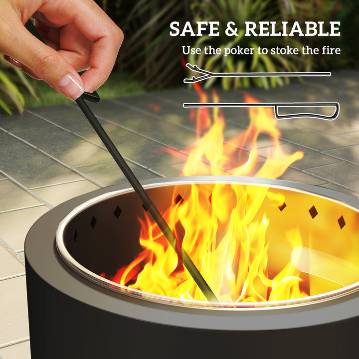Smokeless Steel Fire Pit, with Poker - Grey
