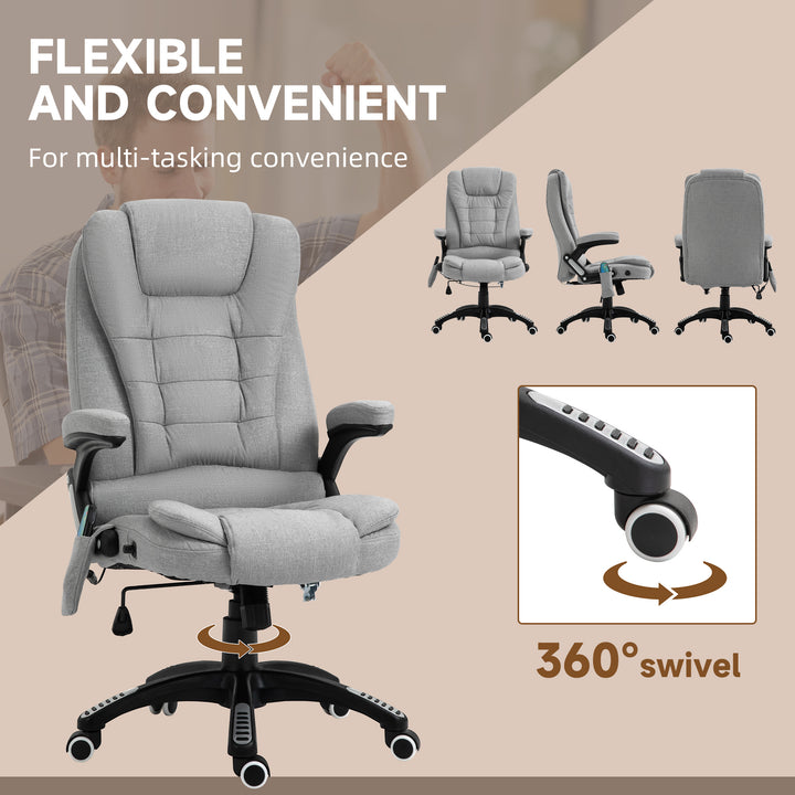 Office Chair, Ergonomic Fabric Desk Chair with 6-Point Massage and Back Heated, Arms, Lumbar Support, Light Grey