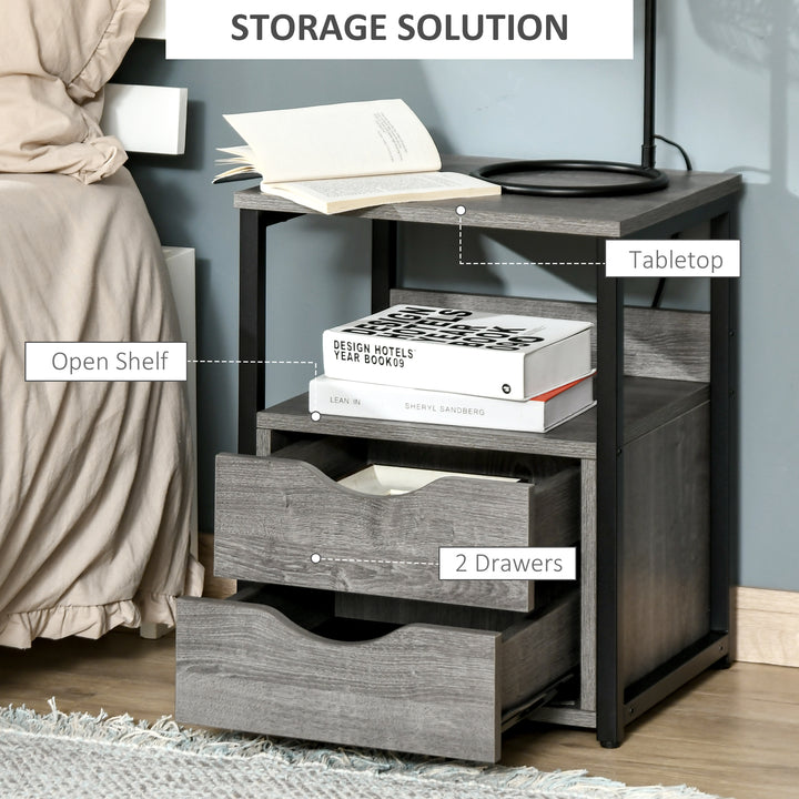 Industrial Side Table with Drawer, Sofa Table, Bedside Cabinet with Storage Shelf, Slim Nightstand for Living Room, Bedroom, Grey