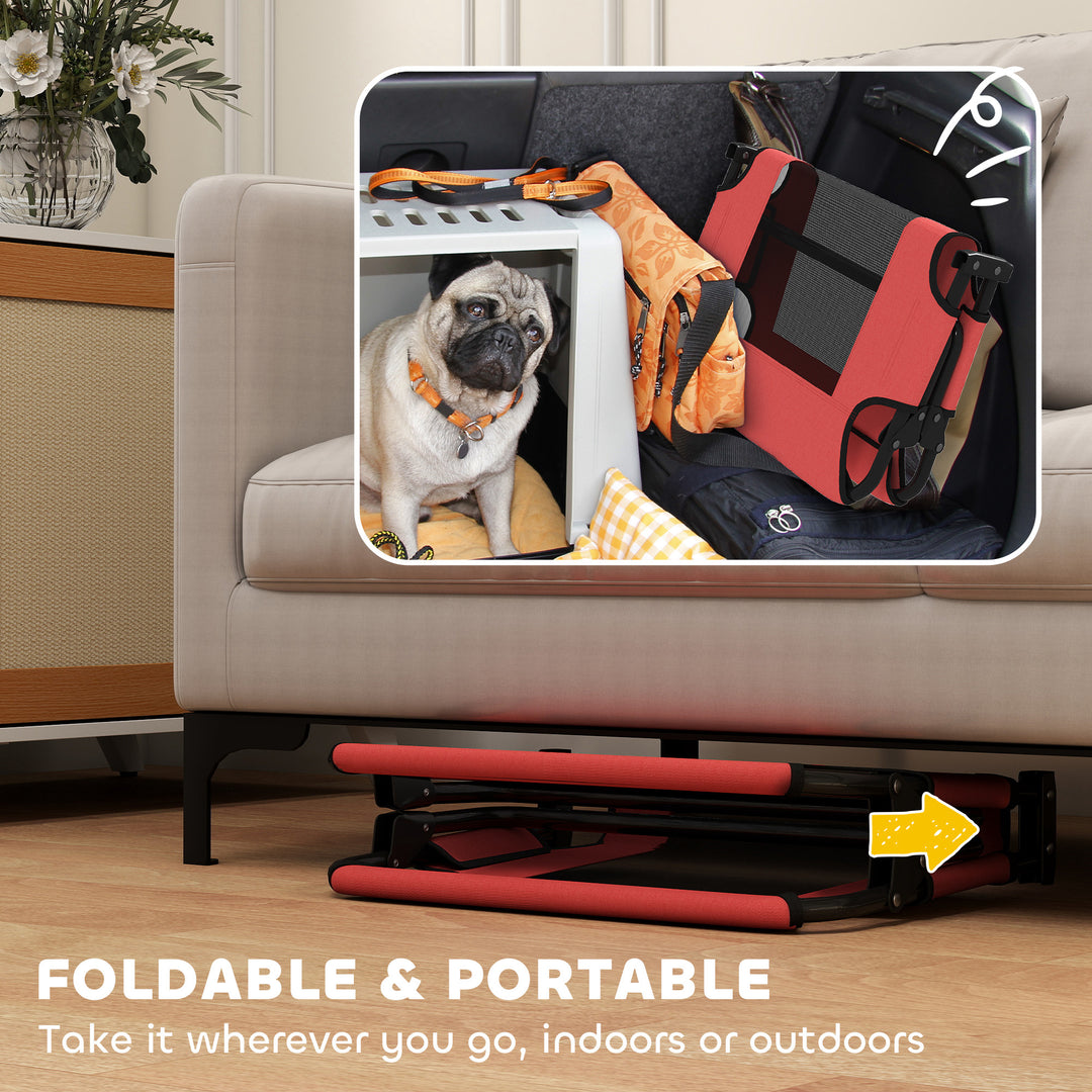 Portable Raised Dog Bed, Elevated Pet Cot with Breathable Mesh for Indoor Outdoor, for Small Medium Dogs, Red