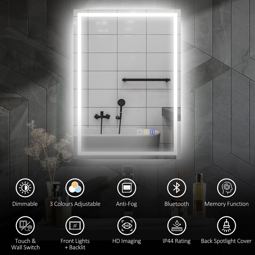 50 x 70 cm Anti-Fog LED Bathroom Mirror, with Bluetooth - Silver Tone