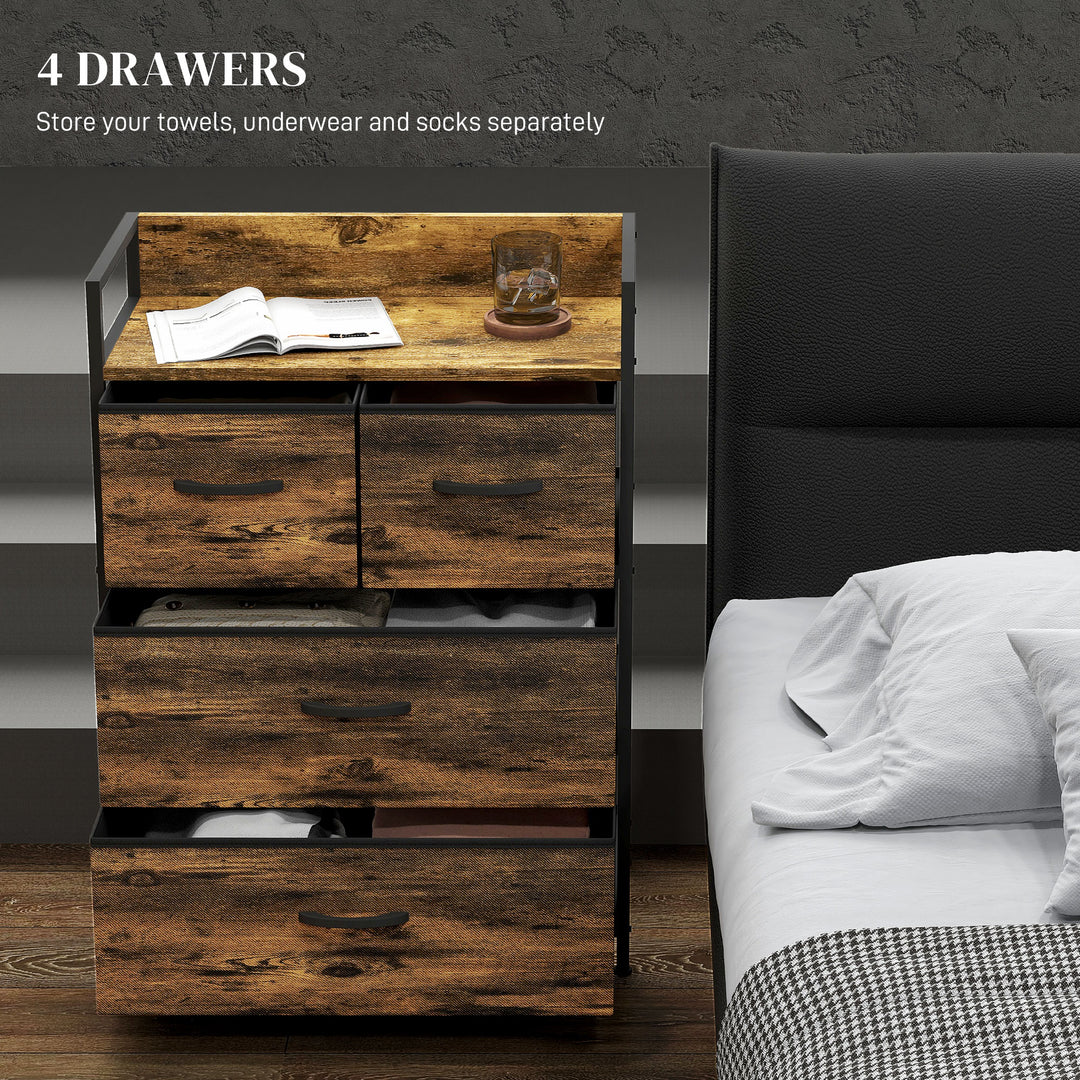 Rustic Chest of Four Fabric Drawers - Rustic Brown