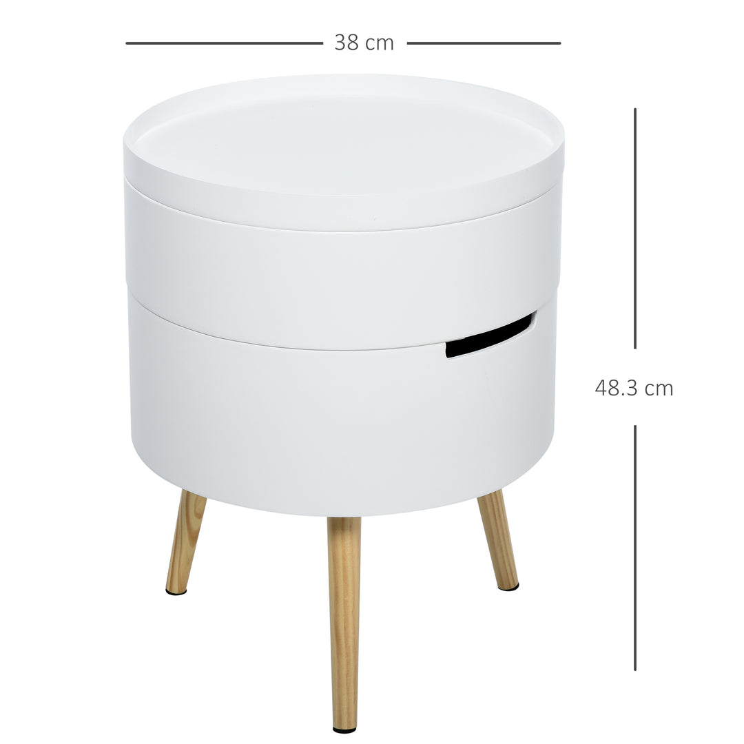 3-Tier Coffee Table, Round End Table with 2 Hidden Compartments and Detachable Tray, Side Table with Storage for Living Room, White