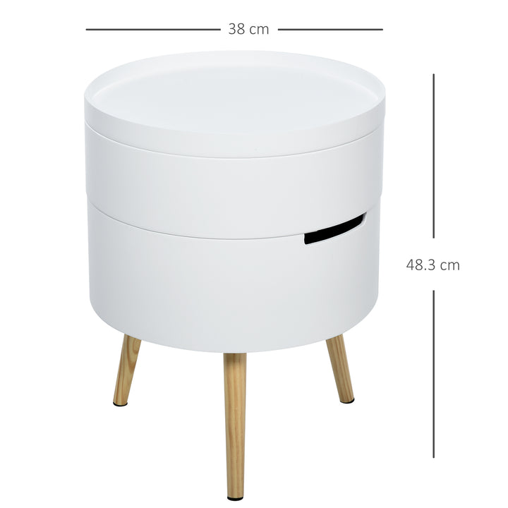 3-Tier Coffee Table, Round End Table with 2 Hidden Compartments and Detachable Tray, Side Table with Storage for Living Room, White