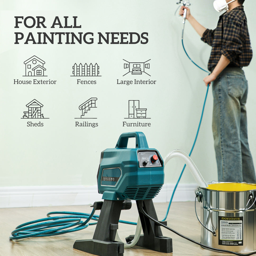HOMCOM Airless Paint Sprayer, Thinning-Free, Electric﻿ Fence Paint Sprayer for Exterior and Interior DIY Painting Projects, Wall Spray Gun Machine, Household Use, 1.5L/min, 200 Bar, 7.5 m Hose Blue