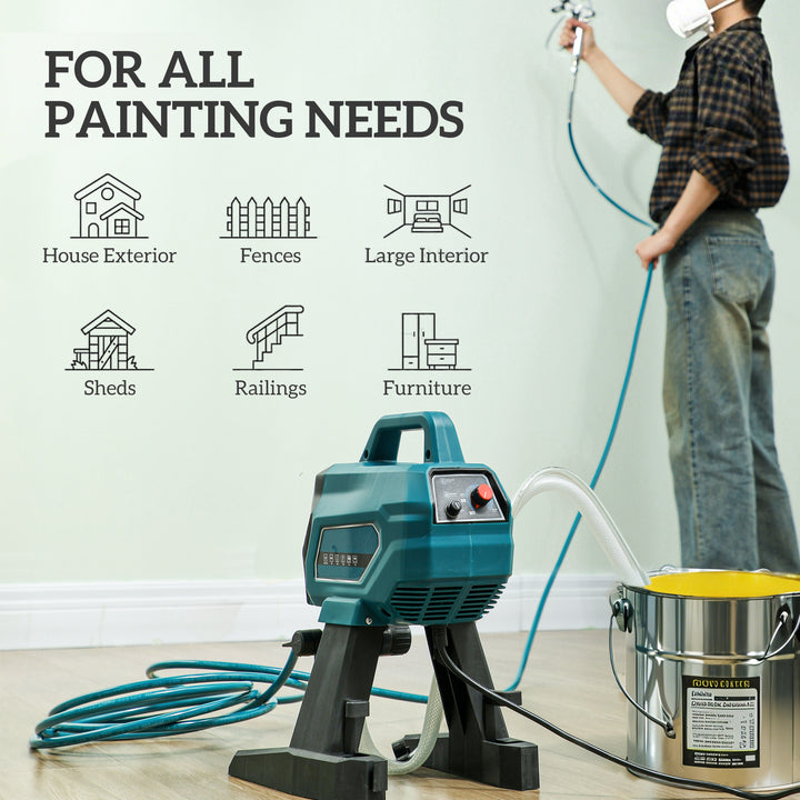 HOMCOM Airless Paint Sprayer, Thinning-Free, Electric﻿ Fence Paint Sprayer for Exterior and Interior DIY Painting Projects, Wall Spray Gun Machine, Household Use, 1.5L/min, 200 Bar, 7.5 m Hose Blue