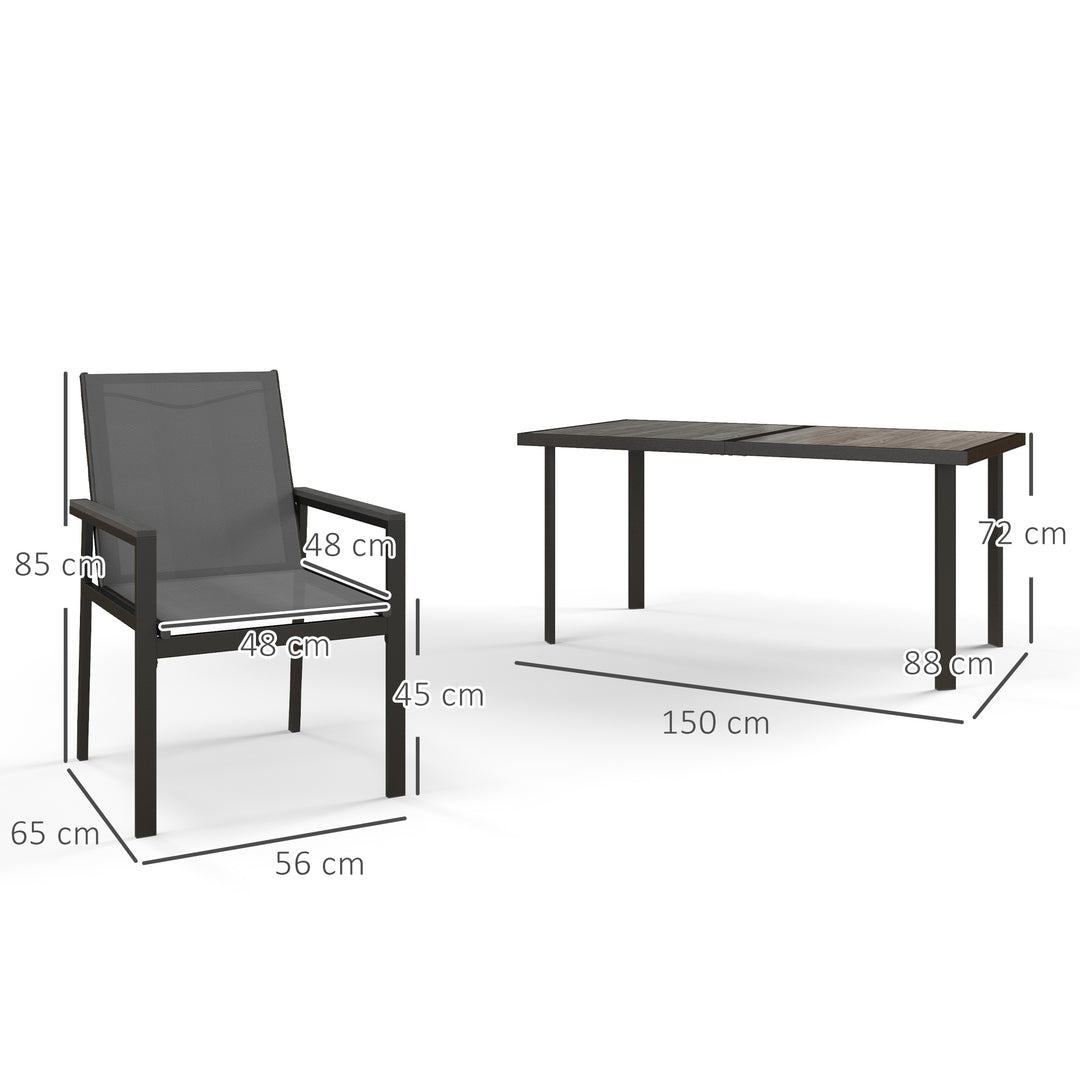 Outsunny Seven-Piece Metal Dining Set, with Glass-Top Table - Grey