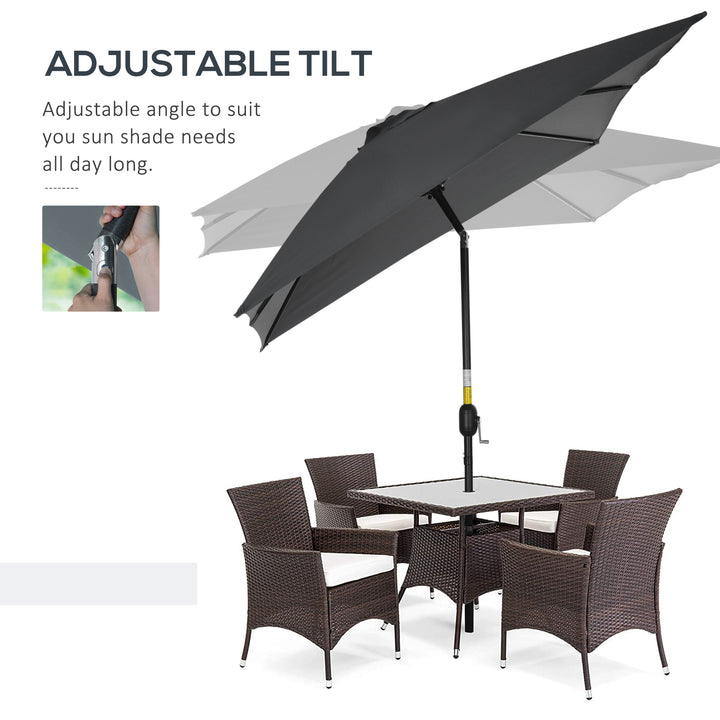 3x2m Patio Parasol Garden Umbrellas Canopy with Aluminium Tilt Crank Rectangular Sun Shade Steel, Black