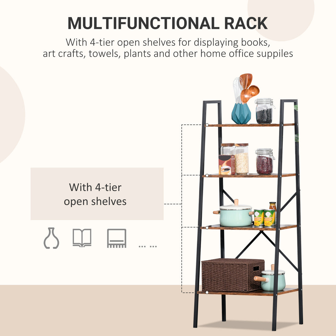 Ladder Shelf, Bookshelf, 4-Tier Industrial Storage Rack for Living Room, Bedroom, Kitchen, Rustic Brown and Black