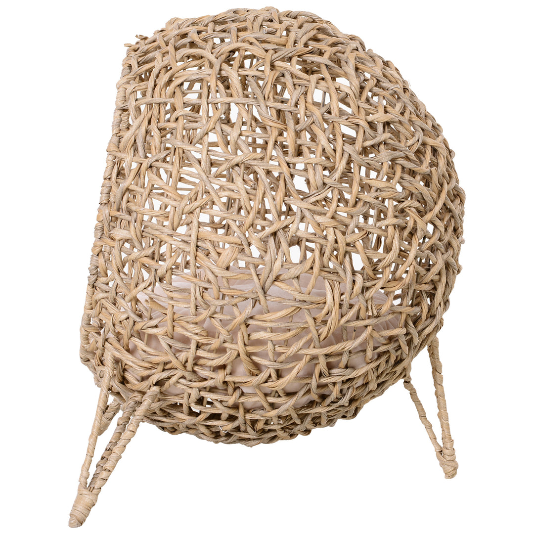 Rattan Elevated Cat Bed House Kitten Basket Ball-Shaped Pet Furniture 
