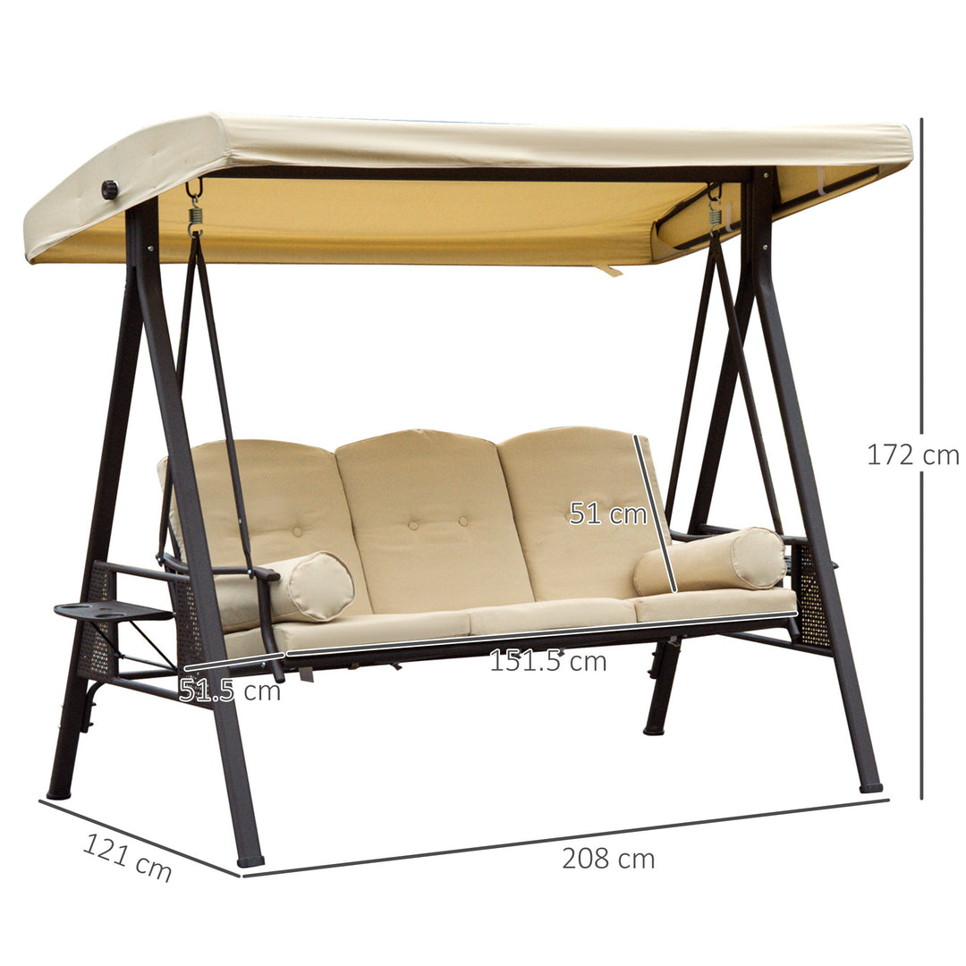 Swing Chair Hammock Chair 3 Seater Canopy Cushion Shelter Outdoor Bench Steel Beige