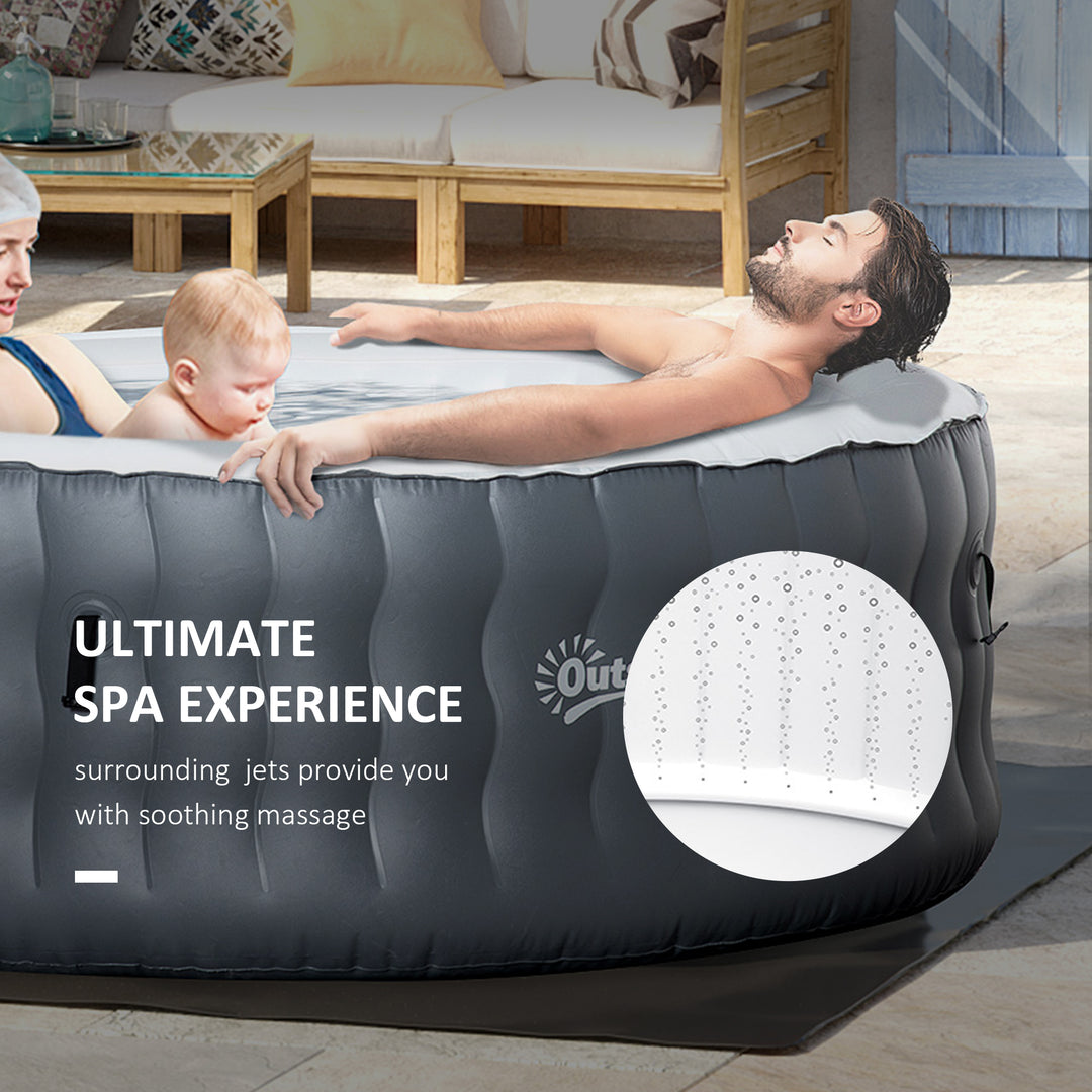 Outsunny Round Hot Tub Inflatable Spa Outdoor Bubble Spa Pool with Pump, Cover, Filter Cartridges, 4 Person, Light Grey