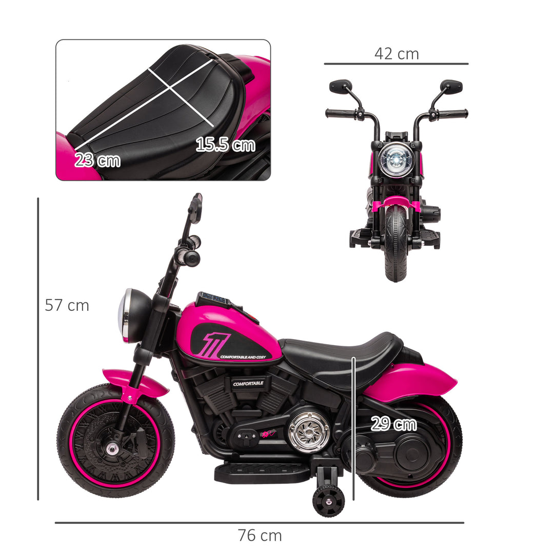 HOMCOM Kids' Electric Motorbike: 6V Ride-On with Training Wheels & Push-Start, Pretty in Pink | Aosom UK