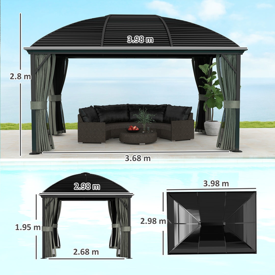 3 x 4m Hardtop Gazebo Canopy with Metal Roof, Aluminium Gazebo Permanent Pavilion with Netting and Curtains, Dark Grey