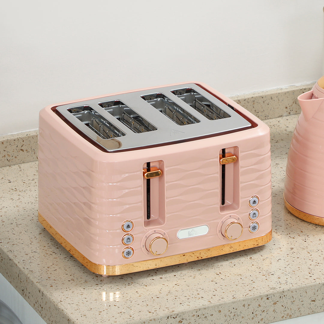 3000W 1.7L Kettle & 4 Slice Toaster, Kettle and Toaster Set with 7 Browning Controls and Crumb Tray, Light Pink