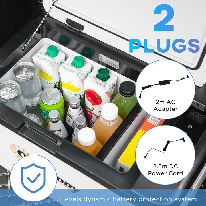 12V Car Refrigerator w/ LED Light & Foldable Handles, 25L Portable Compressor Cooler, Fridge Freezer with 12/24V DC and 110-240V AC for Campervan RV Boat Travel
