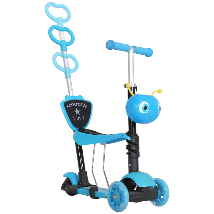 Adjustable Kids Toddler Scooter, with Removable Seat, Back Handle, Blue