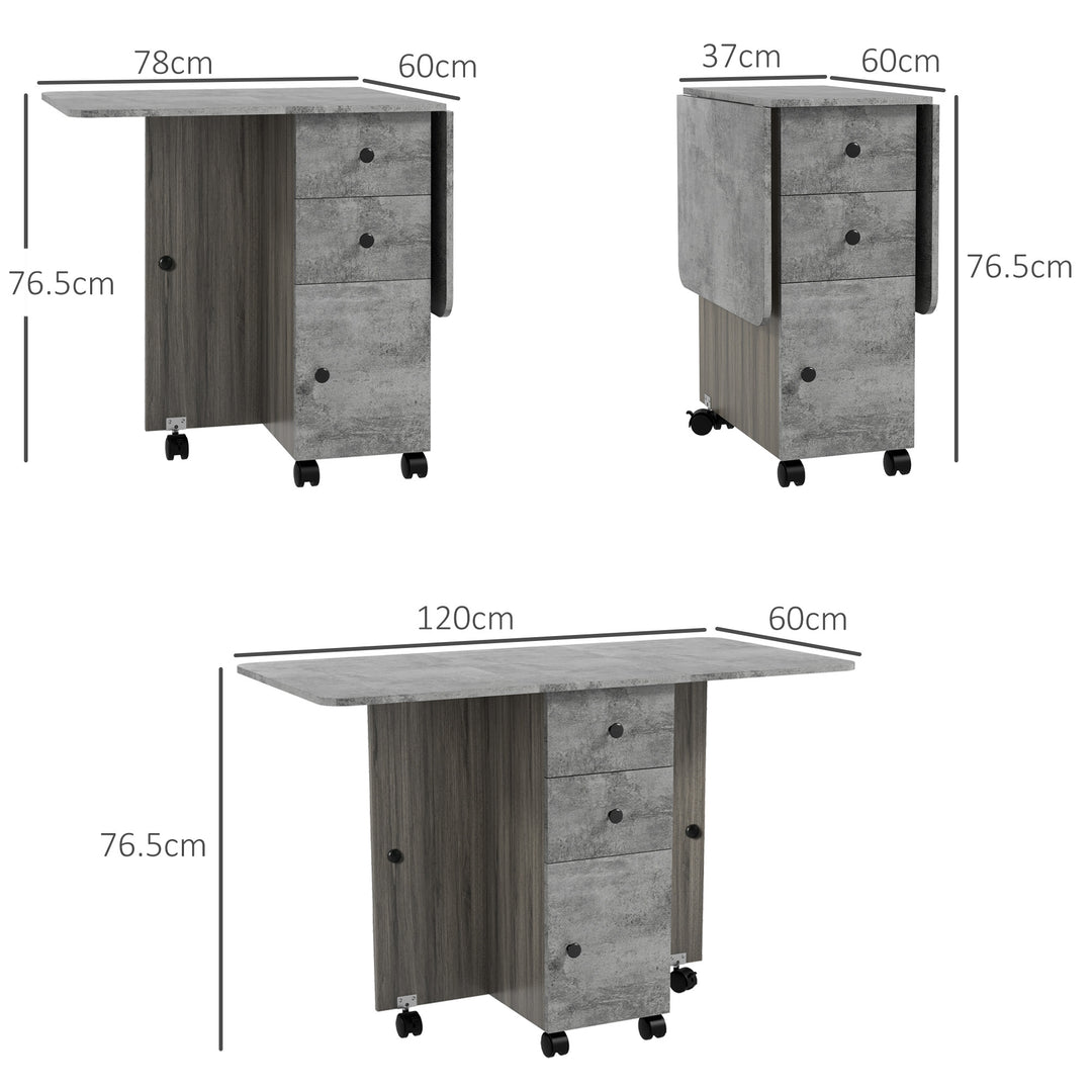 HOMCOM Foldable Dining Table, Drop Leaf Table with Drawers and Storage Cabinet