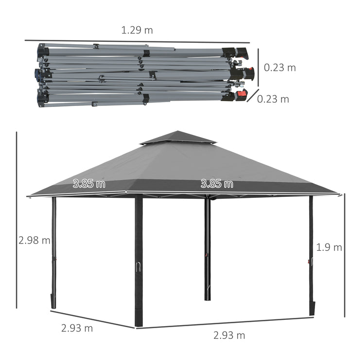 4 x 4m Pop-up Gazebo Double Roof Canopy Tent with UV Proof, Roller Bag & 3-Level Height Adjustable Outdoor Party, Steel Frame, Grey