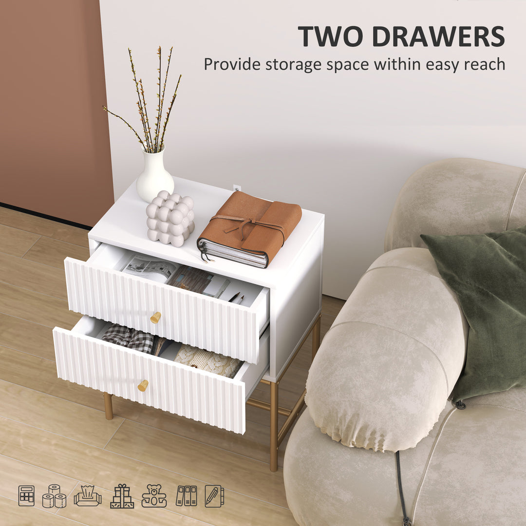 Elegant Two-Drawer Bedside Table - White