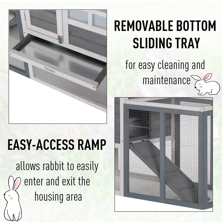 PawHut 2 Tier Wooden Guinea Pigs Hutches Guinea Pig Cage Rabbit Cage Pull Out Tray W/ Ramp 122 x 62.6 x 92 cm | Aosom UK